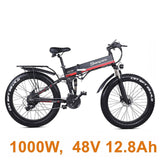 26 Inch Folding Electric Bicycle, 48V 1000W Powerful Motor, Mountain Bike Fat Bike, 5-level Pedal Assist Snow Bike
