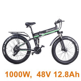 26 Inch Folding Electric Bicycle, 48V 1000W Powerful Motor, Mountain Bike Fat Bike, 5-level Pedal Assist Snow Bike