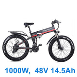 26 Inch Folding Electric Bicycle, 48V 1000W Powerful Motor, Mountain Bike Fat Bike, 5-level Pedal Assist Snow Bike