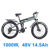 26 Inch Folding Electric Bicycle, 48V 1000W Powerful Motor, Mountain Bike Fat Bike, 5-level Pedal Assist Snow Bike