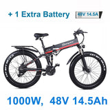 26 Inch Folding Electric Bicycle, 48V 1000W Powerful Motor, Mountain Bike Fat Bike, 5-level Pedal Assist Snow Bike