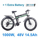 26 Inch Folding Electric Bicycle, 48V 1000W Powerful Motor, Mountain Bike Fat Bike, 5-level Pedal Assist Snow Bike