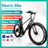 Electric Bike 750W 48V 15A ebike Mountain Bicycle Fat Tire e bike Adults Meb 26 Inch 21 Speed Aluminum Frame dual Disk brake